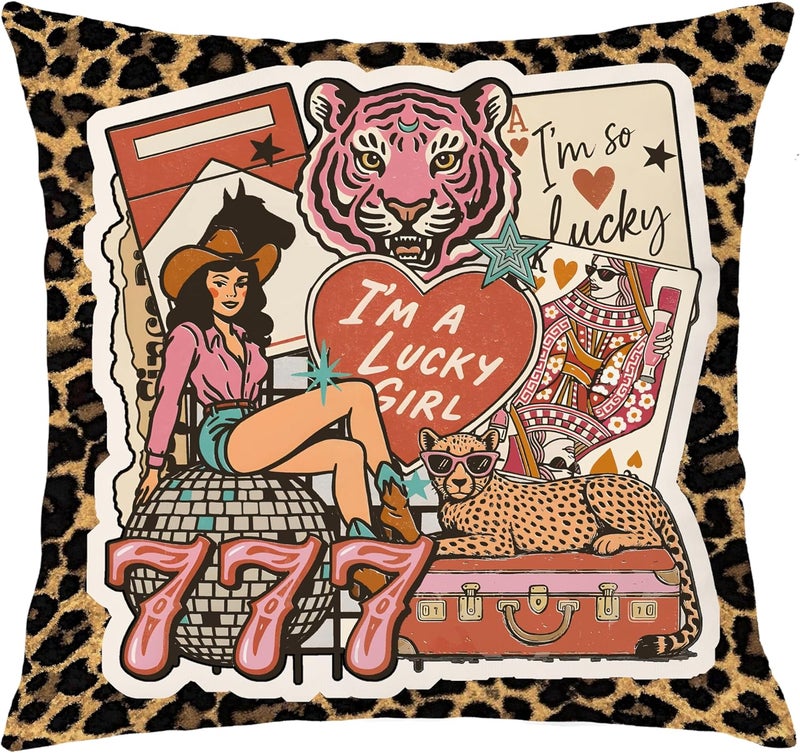 Nipil Trendy Leopard Print Western Cowgirl Howdy Pillow Covers 18x18 Double-Sided, Disco Cowgirl Room Decor, Funky Y2K Preppy Boots Hat Stars Throw Pillow Covers for Girls Room Dorm Apartment - Image 1
